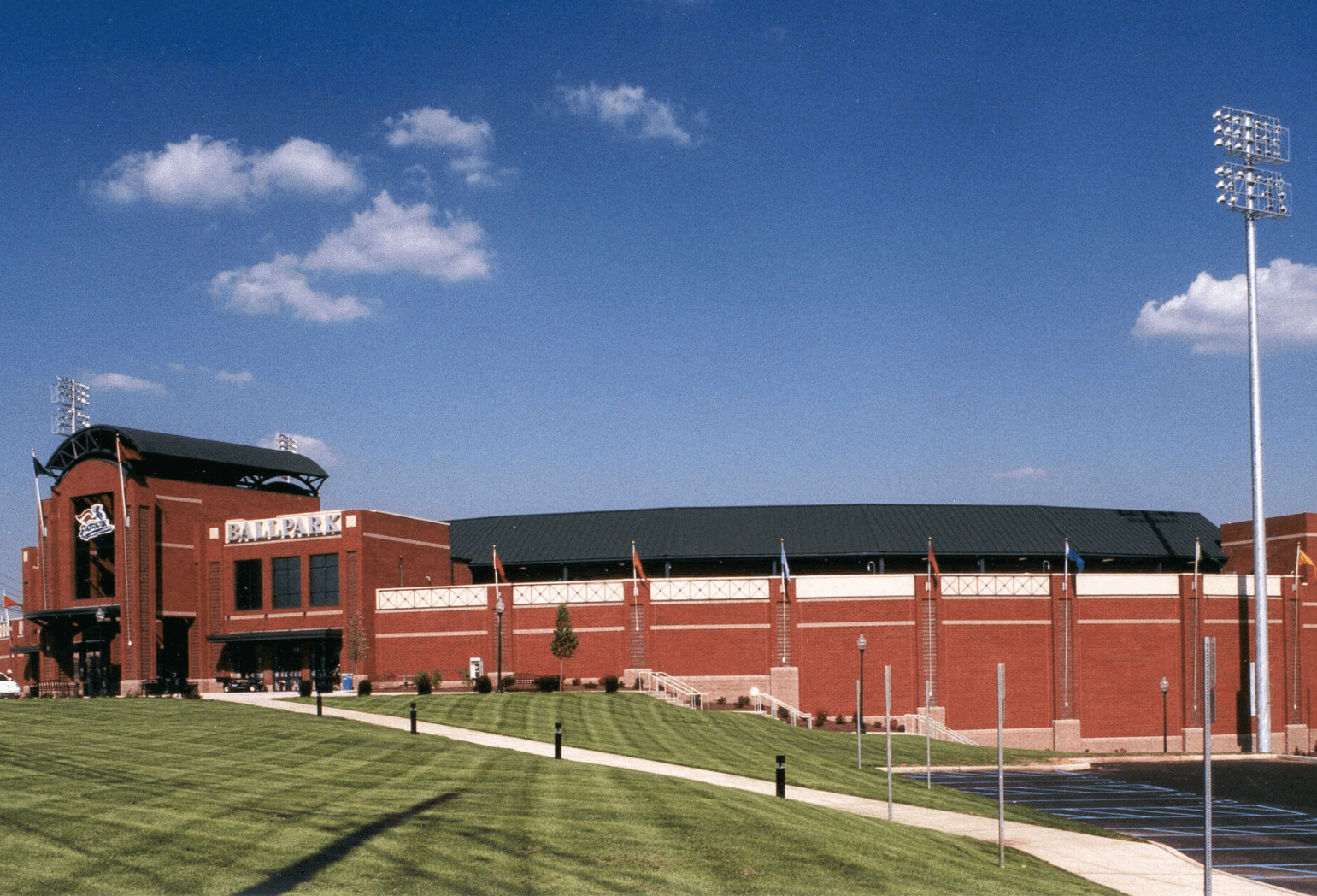 A side view of the exterior of TD Bank Park - home of the Somerset Patriots.